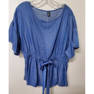 SHEIN Chambray Flutter Sleeve Top NWOT